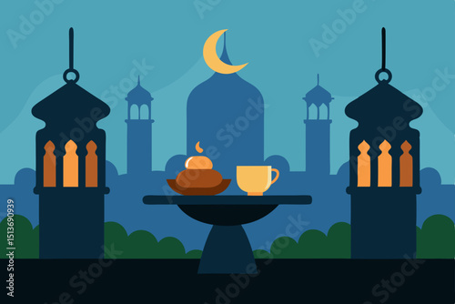 iftar table with fading daylight in the