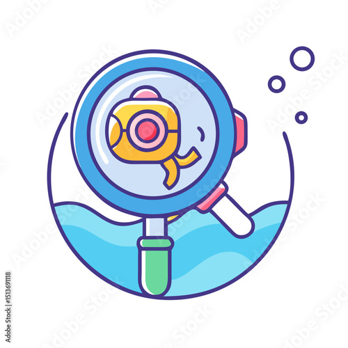 Marine Life, Nautical Elements line icon Vector of sea creatures, sailing, underwater exploration, sailboat, lighthouse, ship, anchor, compass, coral reef thin linear illustration.