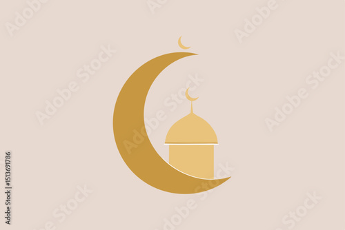 muted pastel background with single gold crescent