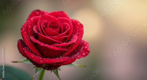 Close-up of a Dew-Kissed Red Rose A Stunning Floral Photograph