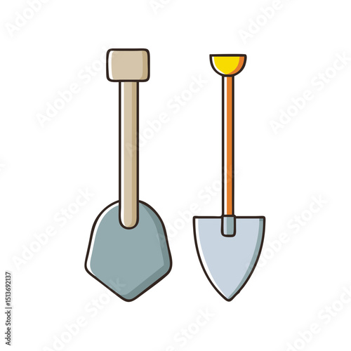 Cartoon illustration of two shovels side by side on a white background