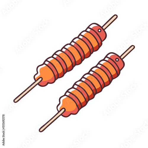 Delicious fish cake skewers with a rich and savory sauce illustration
