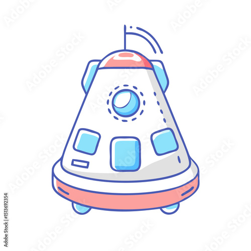 Stylized space capsule with landing module for space travel concept art