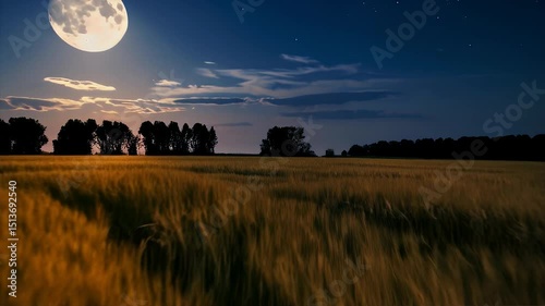 Moonlit Field: Night's Golden Wheat Serenity