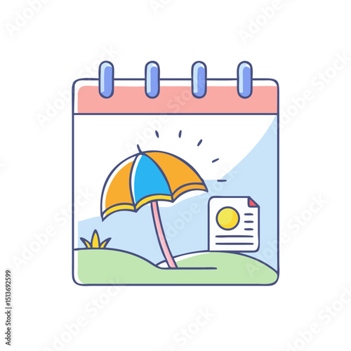 Calendar with beach umbrella representing summer plans and vacation schedule