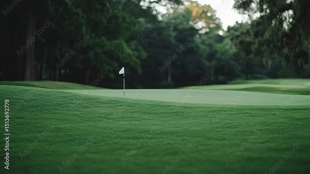 Fototapeta premium Golf course green with white flag