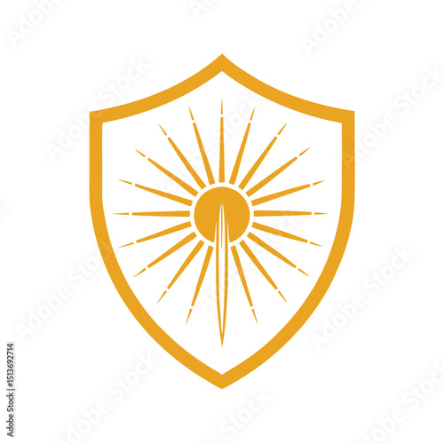 Elegant gold sunburst design within a shield symbol for protection and security