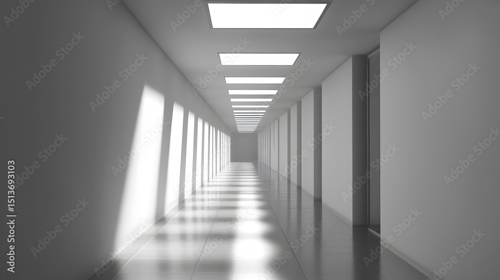 Fototapeta premium modern corridor render with architectural ceiling lights,