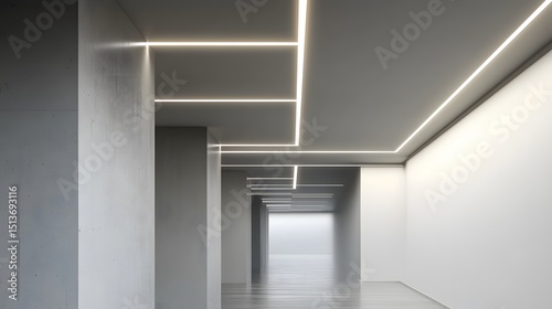 Wallpaper Mural modern corridor render with architectural ceiling lights, Torontodigital.ca