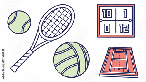 Tennis Line Art – Racket, Ball, Court, Match, Championship