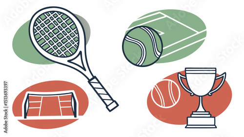 Tennis Line Art – Racket, Ball, Court, Match, Championship