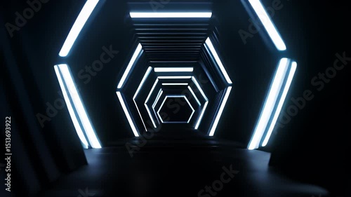 Hexagon Tunnel: Lights Illuminate Path