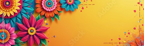 Creative flyer design celebrates Hispanic Heritage Month. Bright, floral patterns, vivid colors. Cultural fair event illustration, perfect banner for party, fiesta, community celebration.