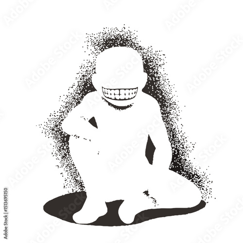 Handdrawn White Shadowy Humanoid Figure with Sinister Smile Illustration