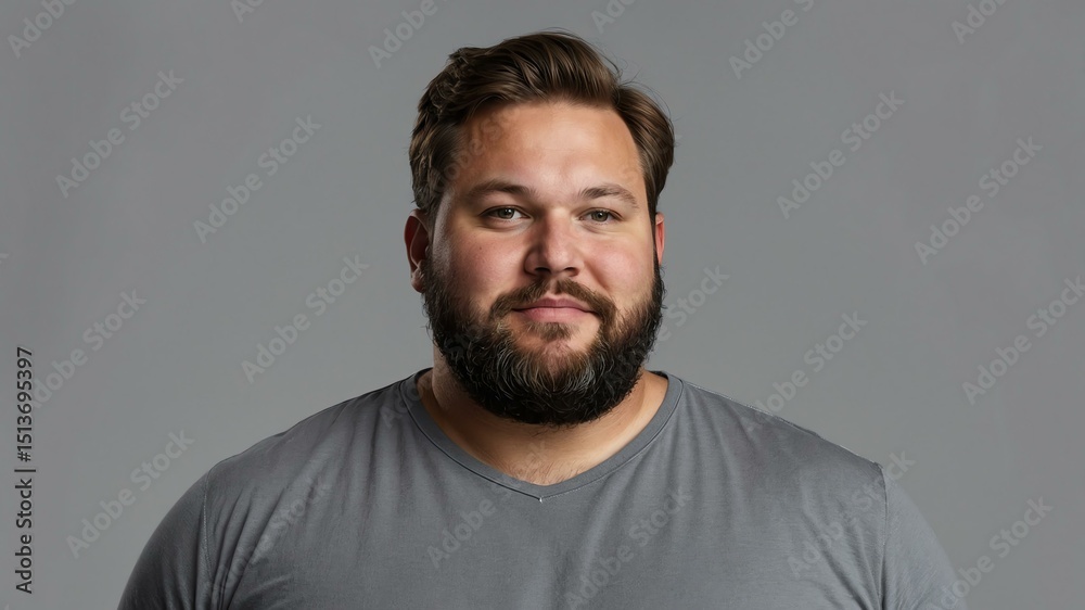 Fototapeta premium Plus size Caucasian man plain gray background, looking proud