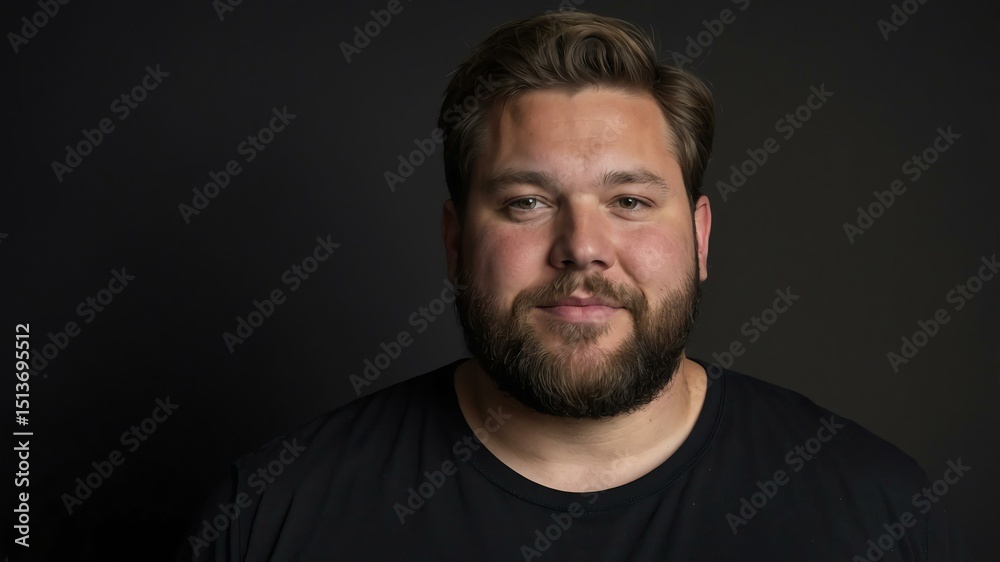Obraz premium Plus size Caucasian man plain black background, looking proud