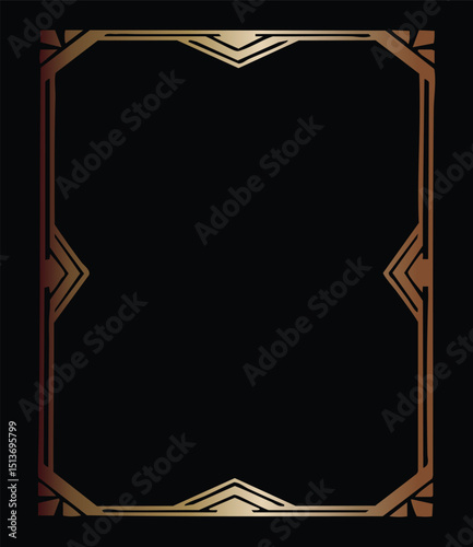 gold art deco frame shining on black background