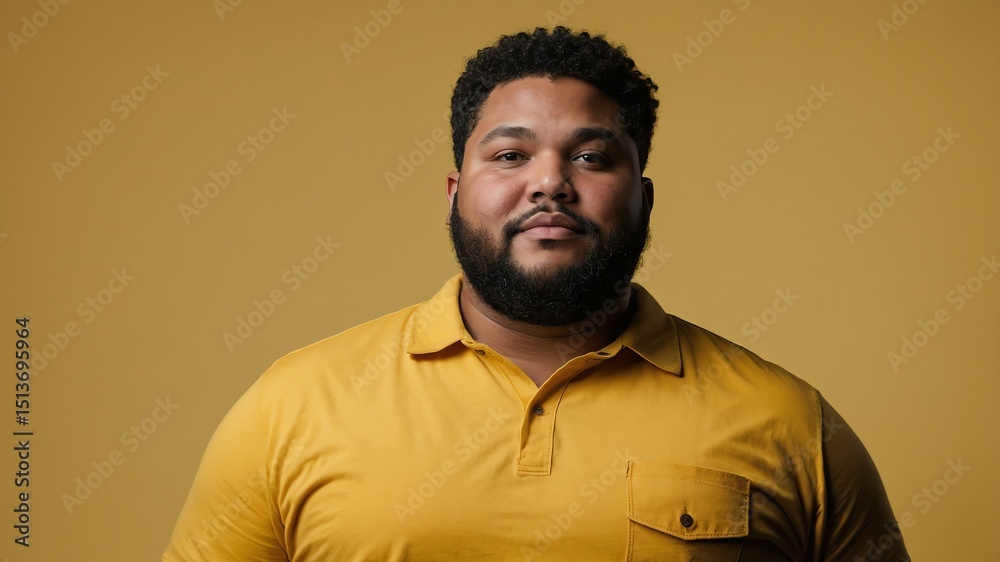 Fototapeta premium Plus size American man plain yellow background, looking proud