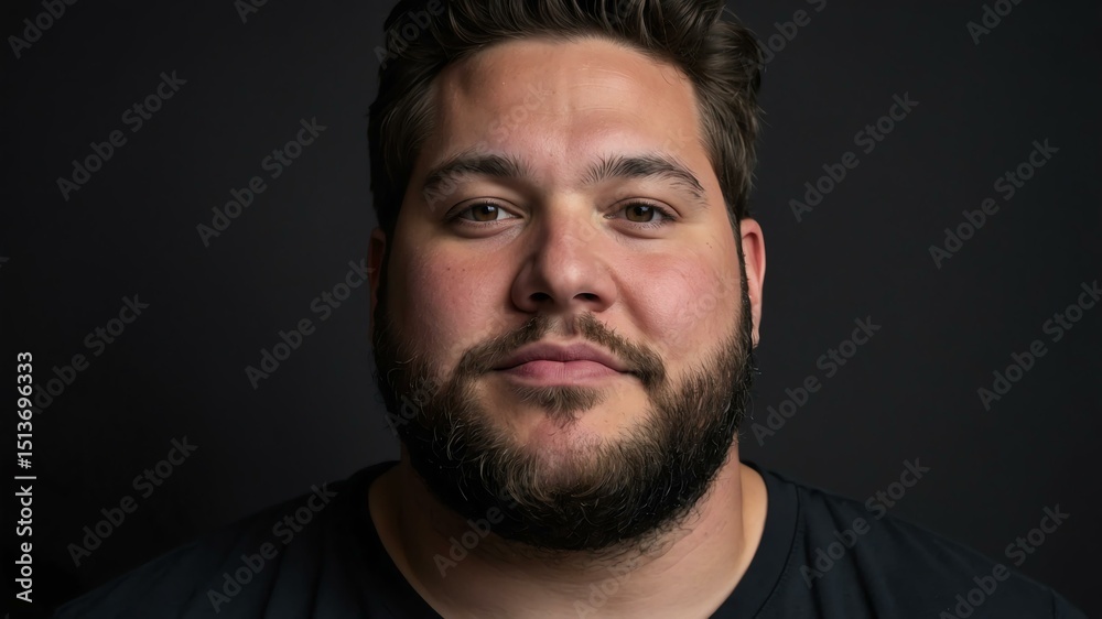 Plus size American man plain black background, looking proud Plus size American man plain black background, looking proud