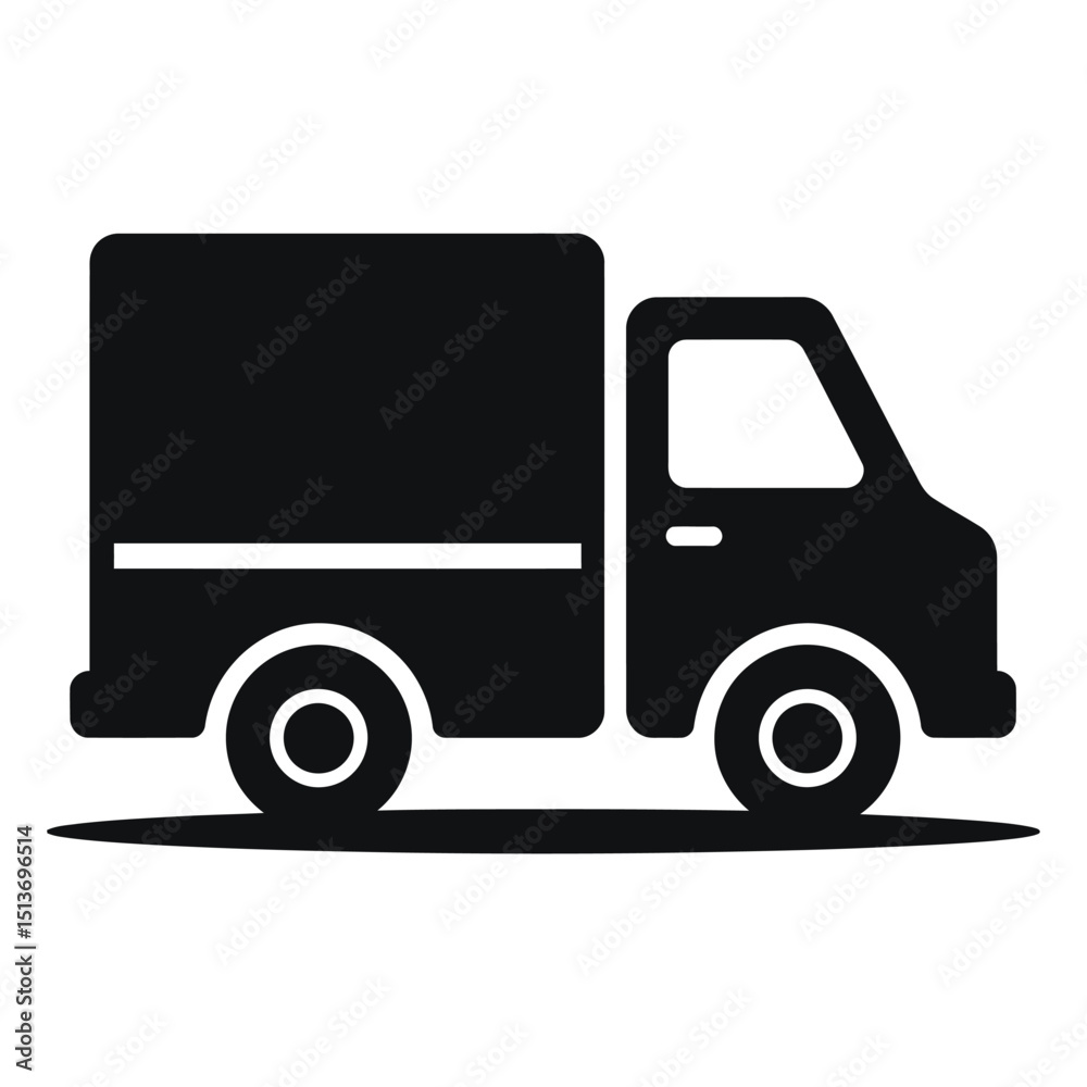 Fototapeta premium A simple, black and white icon of a food delivery truck.