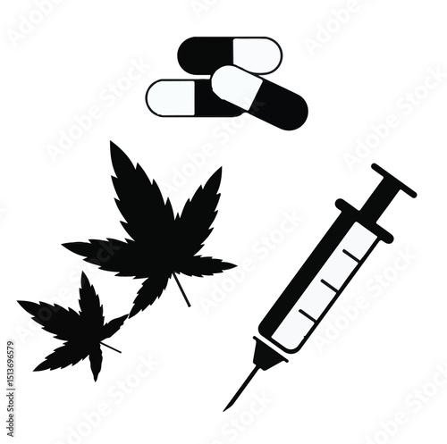 Flat Icon Pack of Narcotics and Prohibited Items - Young Teen Tempted by Drugs – Flat Design Addiction Awareness - Flat Vector of Broken Family Due to Drug Abuse – Social Impact Concept