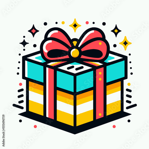 A stylized gift box with a red bow and sparkling elements. Use this for celebrations, surprises, or e-commerce websites/blogs.