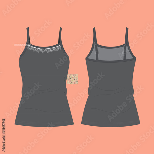 FLAT SKETCH OF NIGHTWEAR SLIP FOR WOMEN AND IN EDITABLE VECTOR FILE
