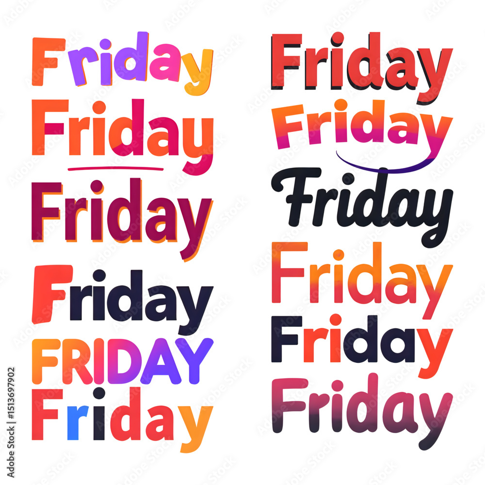 Fototapeta premium Set of Friday text effect 