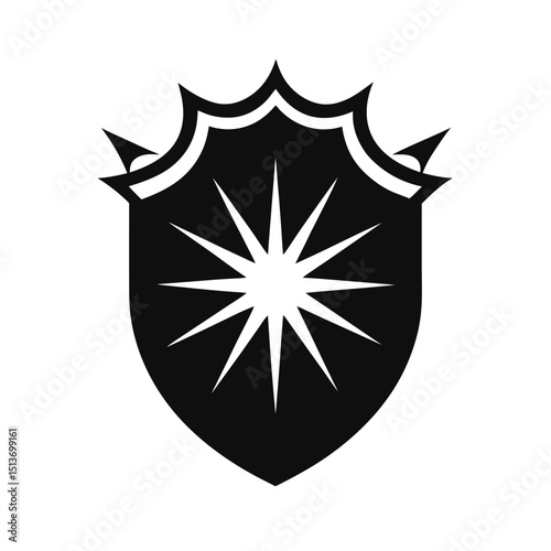 Black and white shield emblem with starburst element for heraldry and logo design