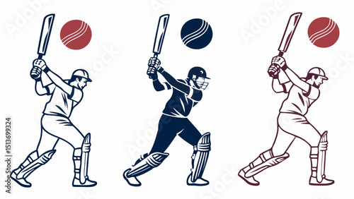 Cricket Line Art – Batsman, Bowler, Ball, Stumps, Game Moments