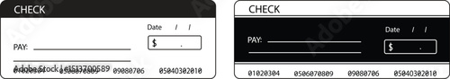 Bank cheque set, vector blank money check , checkbook template with guilloche pattern and fields. Currency payment coupon, money checks