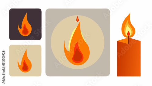 Fire and Flame Icons – Torch, Campfire, Fireplace, Fire Safety Symbols