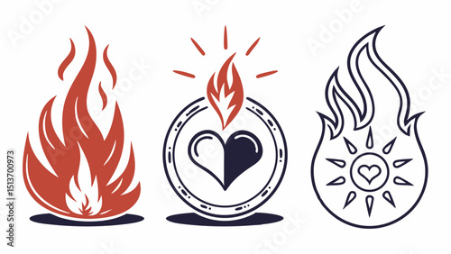 Fire and Flame Icons – Torch, Campfire, Fireplace, Fire Safety Symbols