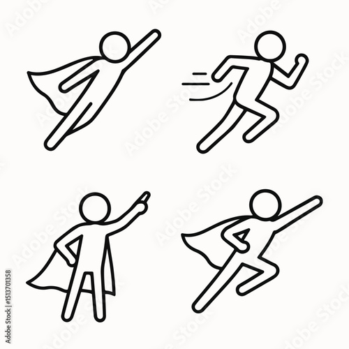 Superhero Icons Speed, Power, and Action Illustrations