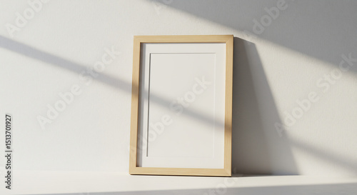 Simple Wooden Frame Mockup Minimalist White Background with Sunlight