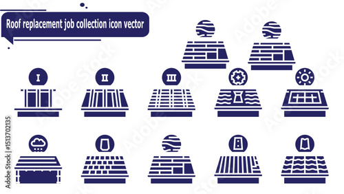 Roof replacement job collection icon vector
