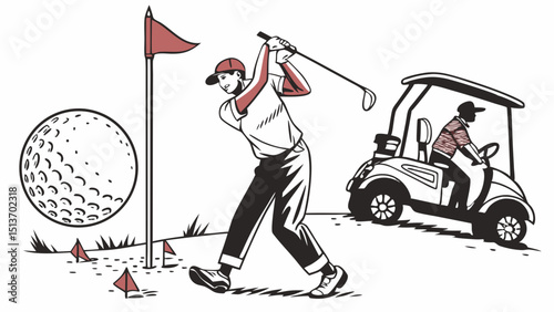 Golf Sports Icons – Players, Golf Ball, Clubs, Flags, Trophies & Carts