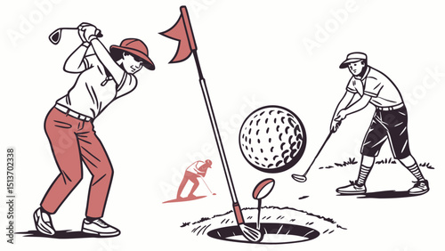 Golf Sports Icons – Players, Golf Ball, Clubs, Flags, Trophies & Carts