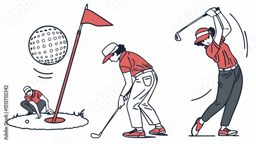 Golf Sports Icons – Players, Golf Ball, Clubs, Flags, Trophies & Carts