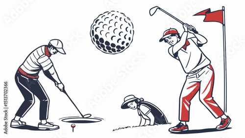Golf Sports Icons – Players, Golf Ball, Clubs, Flags, Trophies & Carts