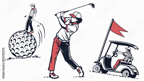 Golf Sports Icons – Players, Golf Ball, Clubs, Flags, Trophies & Carts