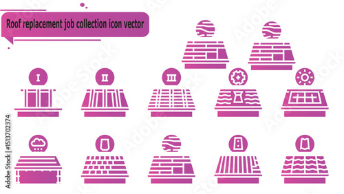 Roof replacement job collection icon vector