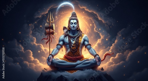 Lord Shiva in Meditation on Mountain