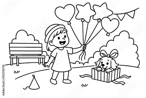 Black and white line art illustrations for children's coloring books or educational materials. Fun, simple designs suitable for a variety of themes. Vector format for easy scaling and editing.