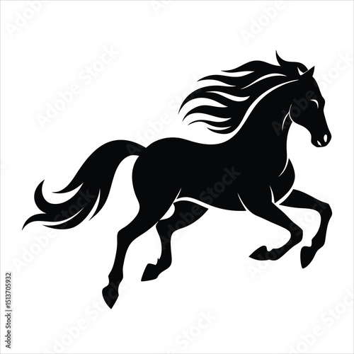 Drawing the silhouette of running horse, Black horse running gallop isolated on transparent background