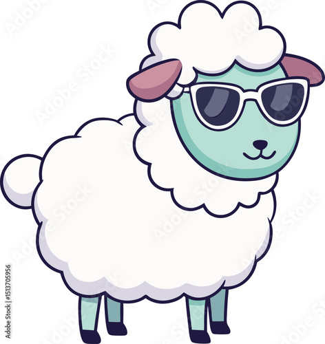 Funny cartoon lamb icon with round face and white fleece detail
