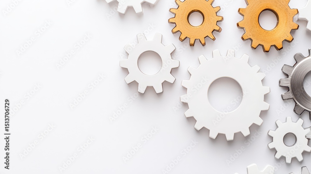 economy trade demand concept. Gears in various sizes on a white background, symbolizing mechanics and engineering concepts. economy trade demand concept. Gears in various sizes on a white background, symbolizing mechanics and engineering concepts.