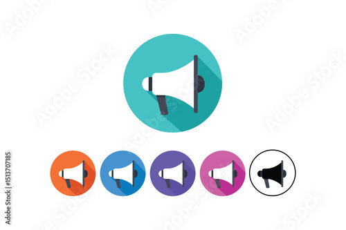 Set of colorful megaphone icons representing announcement promotion advertising and communication in flat design style