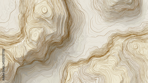 Abstract topographic contours in neutral tones with textured lines  