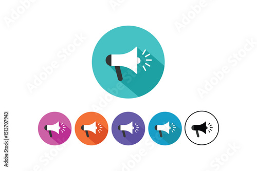 Colorful megaphone icons emphasizing announcement advertising promotion marketing and communication concept